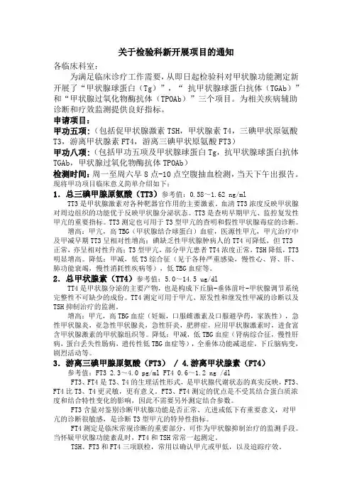 关于检验科新开展项目的通知