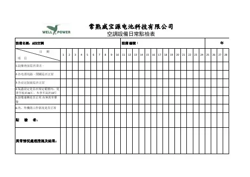 空调设备日常点检表