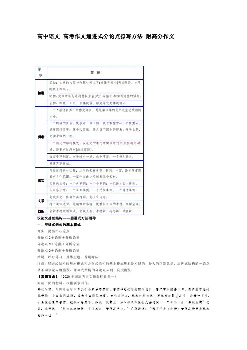 高中语文 高考作文递进式分论点拟写方法 附高分作文