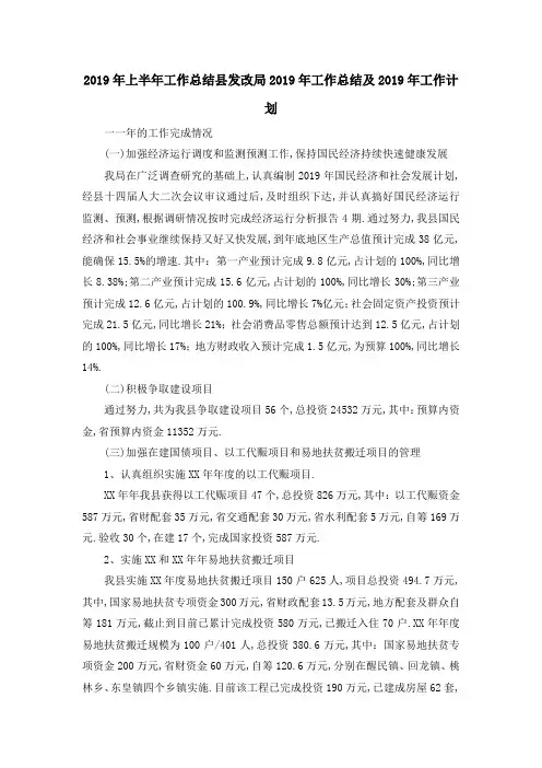 2019年上半年工作总结 县发改局2019年工作总结及2019年工作计划 精品