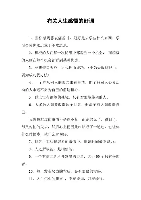 有关人生感悟的好词