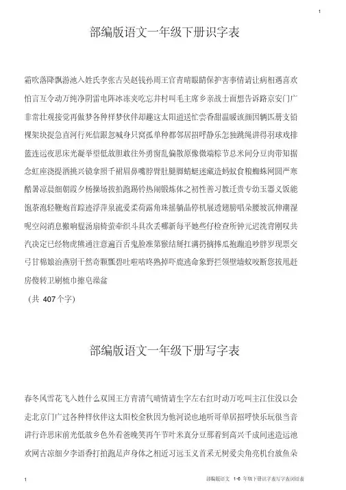 部编版语文1-6年级下册识字表写字表词语表