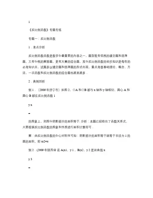 《反比例函数》专题专练及答案.