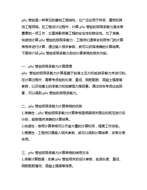 phc管桩极限承载力自动计算表格