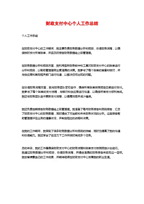财政支付中心个人工作总结