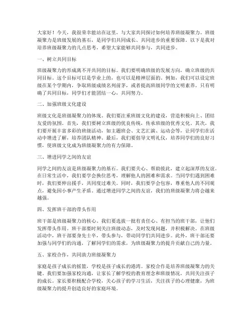 培养班级凝聚力发言稿范文