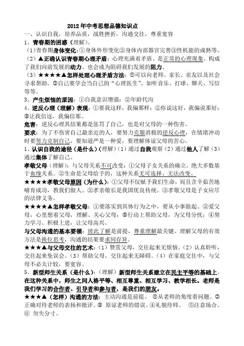 2012年中考思想品德知识点全程解析