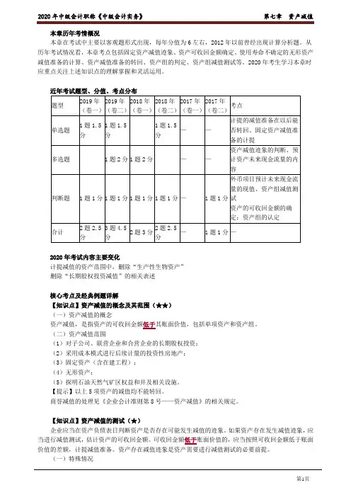 2020年中级会计师《实务》知识点精讲讲义第七章 资产减值