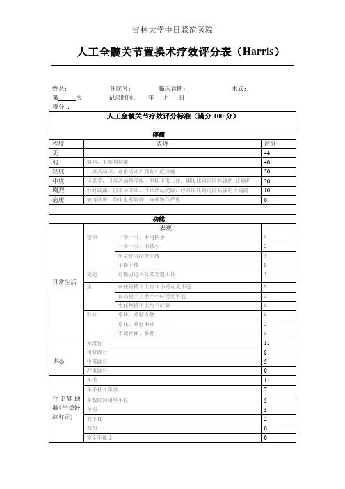 髋关节评分表(Harris)
