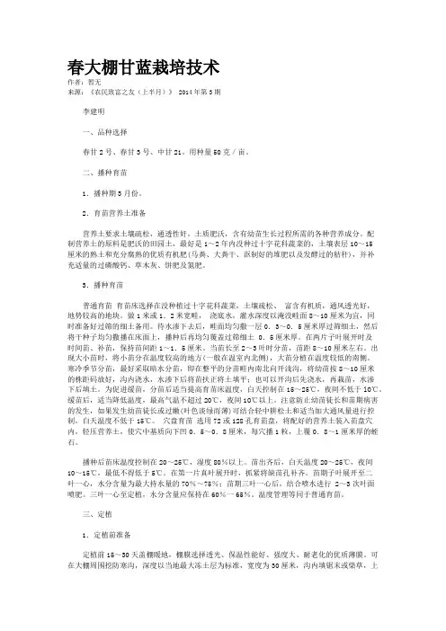 春大棚甘蓝栽培技术