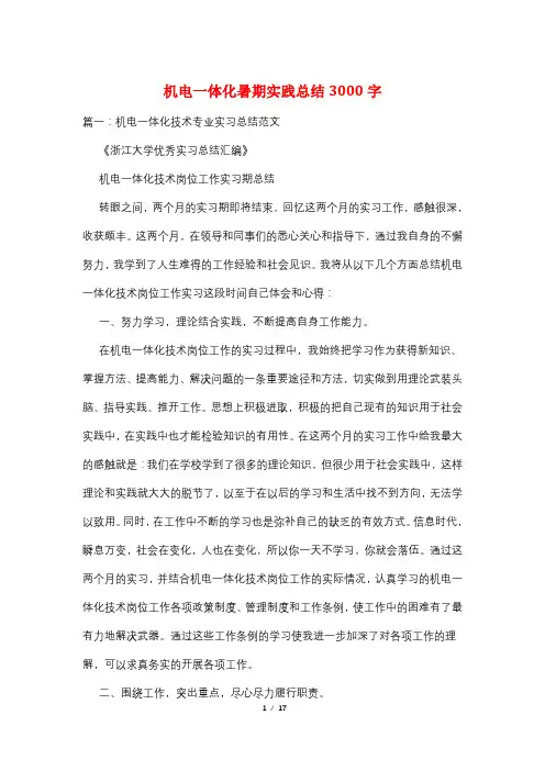 机电一体化暑期实践总结3000字