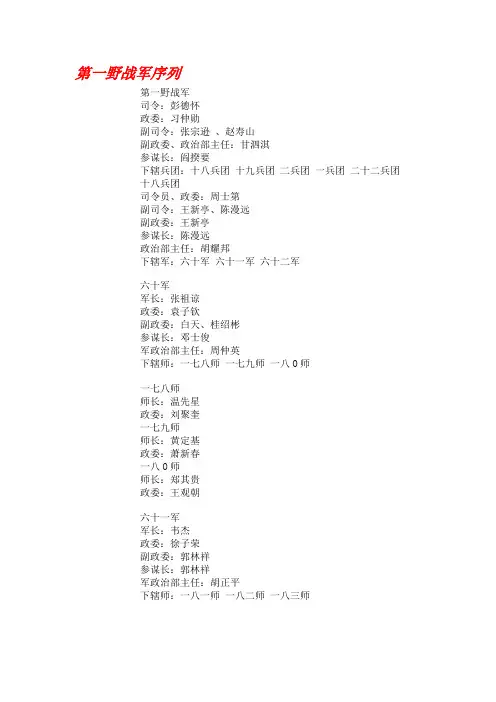 第一野战军序列