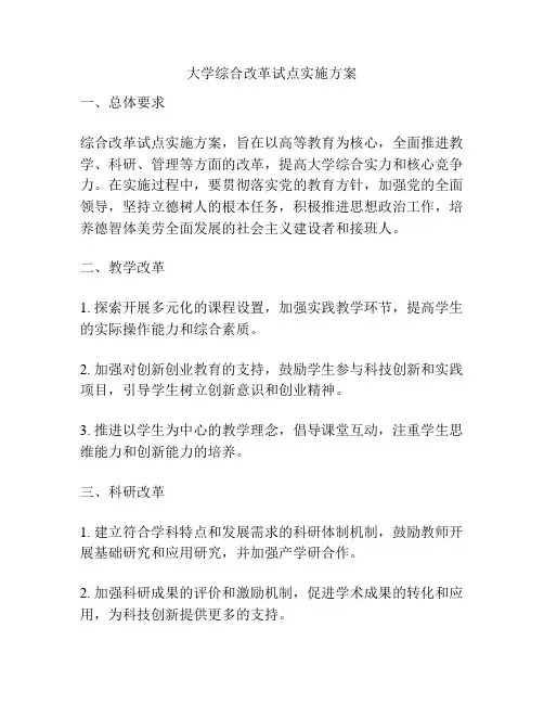 大学综合改革试点实施方案
