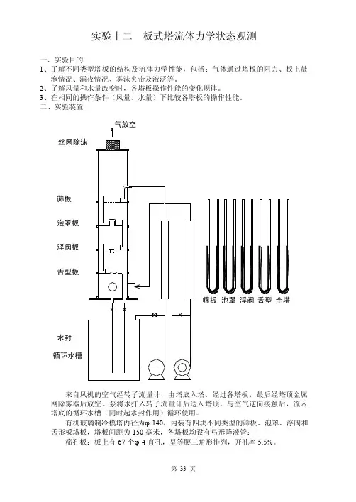 实验十二板式塔流体力学状态观测