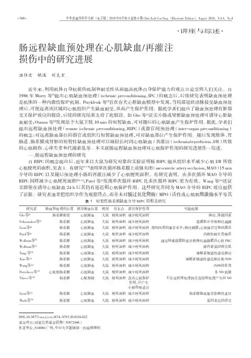 肠远程缺血预处理在心肌缺血_再灌注损伤中的研究进展
