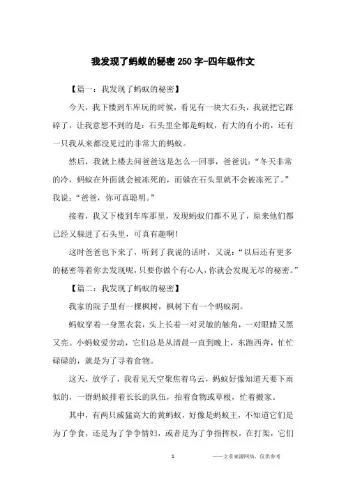 我发现了蚂蚁的秘密250字-四年级作文