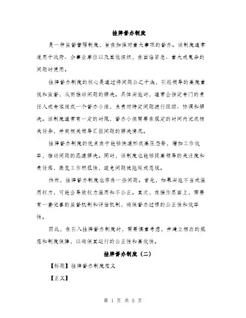 挂牌督办制度（三篇）