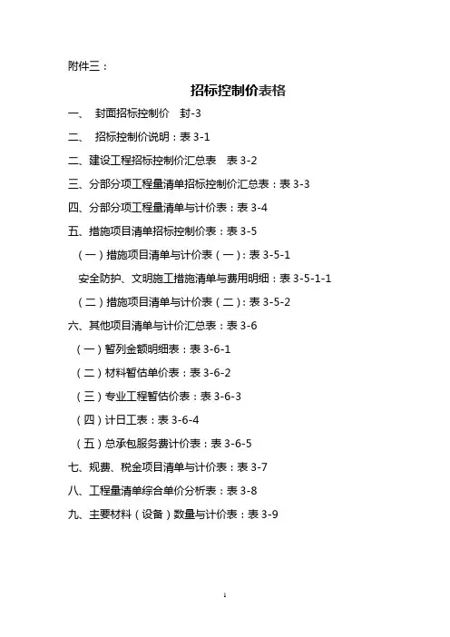 招标制价控制表格