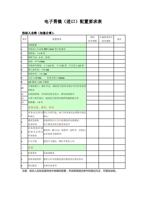 电子胃镜进口配置要求表