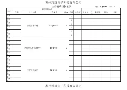 文件发放回收记录表