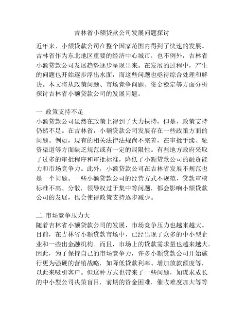 吉林省小额贷款公司发展问题探讨
