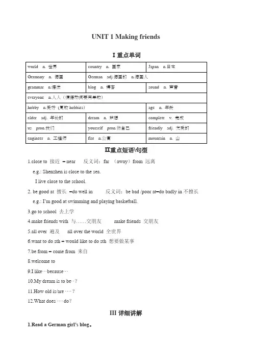 沪教牛津版七年级英语UNITMakingfriends
