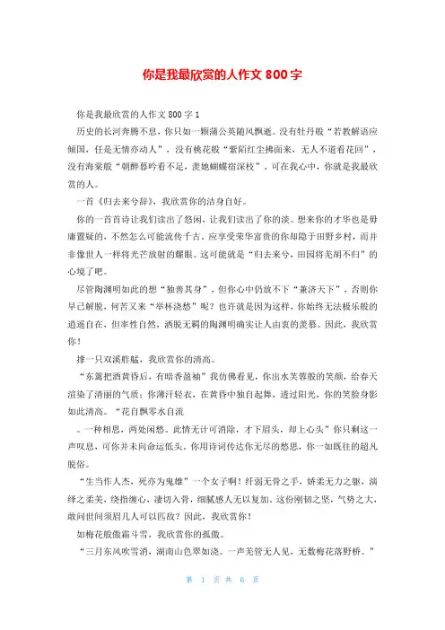你是我最欣赏的人作文800字