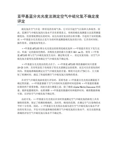 亚甲基蓝分光光度法测定空气中硫化氢不确定度评定