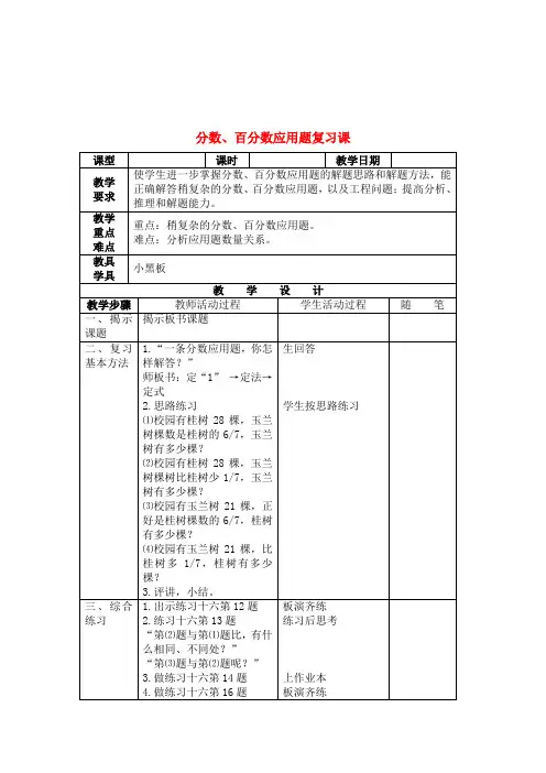 六年级数学下册 分数、百分数应用题复习教案 苏教版