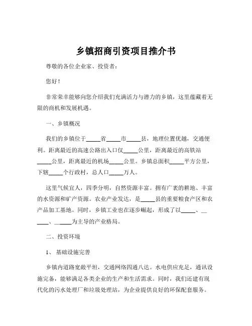 乡镇招商引资项目推介书