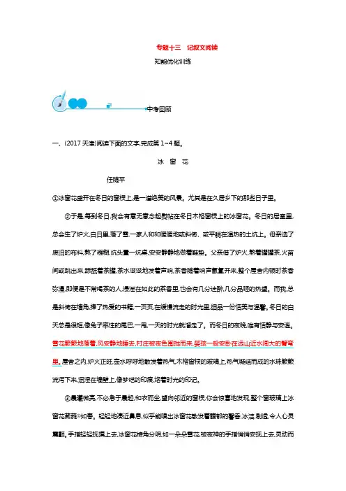 中考语文总复习专题突破训练(智能优化+模拟预测)专题13 记叙文阅读