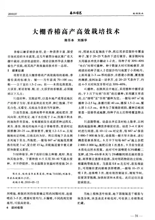大棚香椿高产高效栽培技术