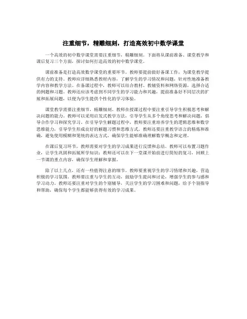 注重细节,精雕细刻,打造高效初中数学课堂