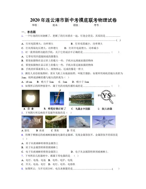 2020年连云港市新中考摸底联考物理试卷