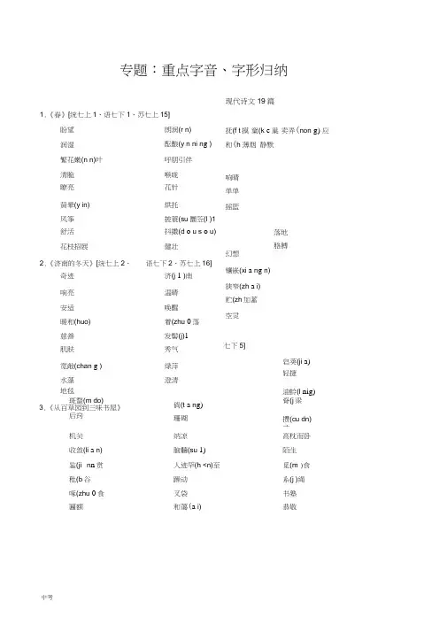 (word完整版)部编版(新人教)中考语文积累与运用专题：重点字音、字形归纳,推荐文档