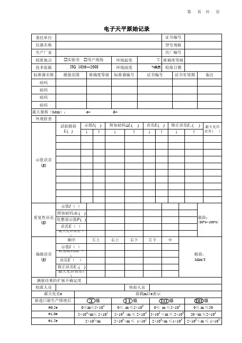 新版 电子天平原始记录表