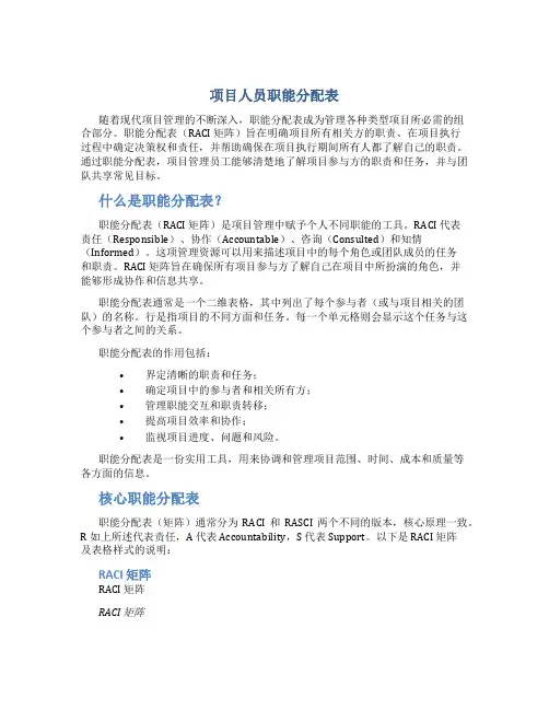 项目人员职能分配表