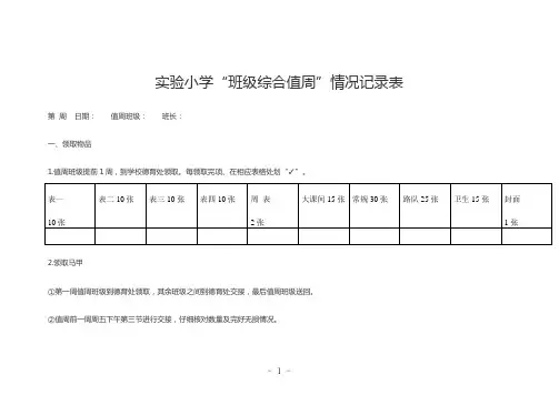 实验小学“班级综合值周”情况记录表