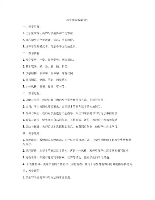 写字指导教案初中