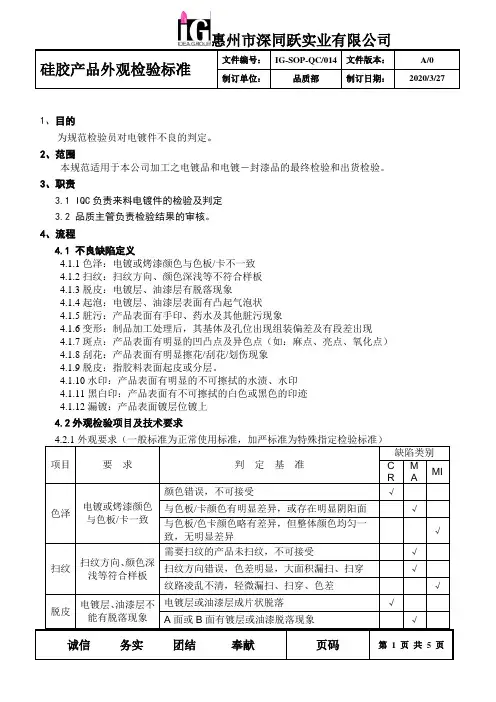 硅胶外观检验通用标准