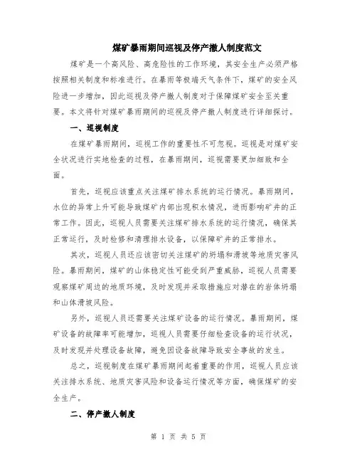 煤矿暴雨期间巡视及停产撤人制度范文（二篇）
