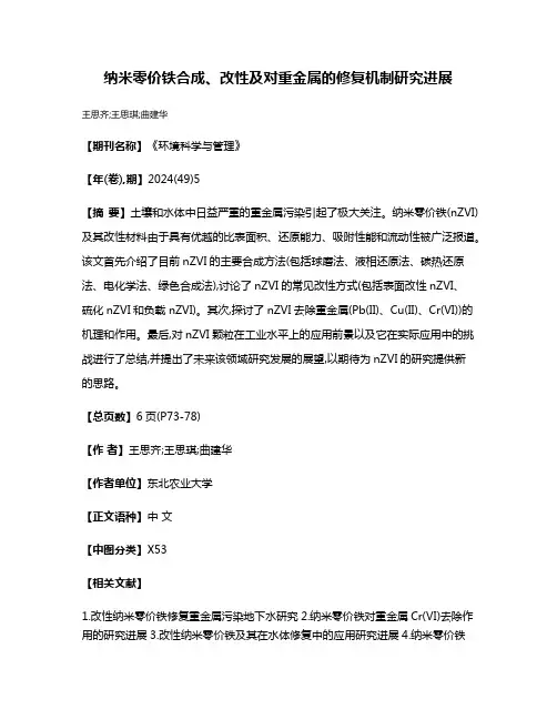 纳米零价铁合成、改性及对重金属的修复机制研究进展
