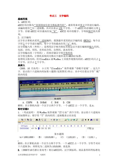 考点3文字编码知识梳理典型例题及训练解析