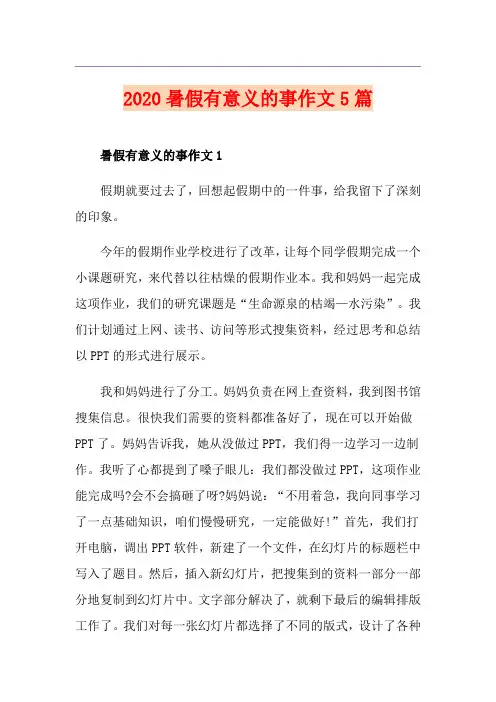 暑假有意义的事作文5篇