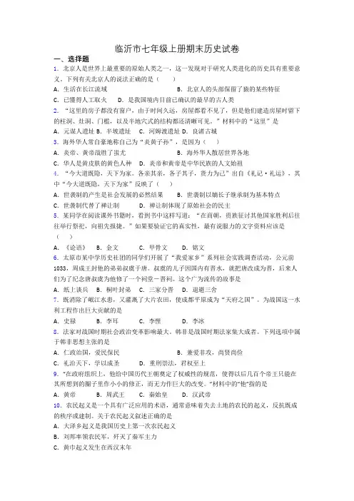 临沂市七年级上册期末历史试卷