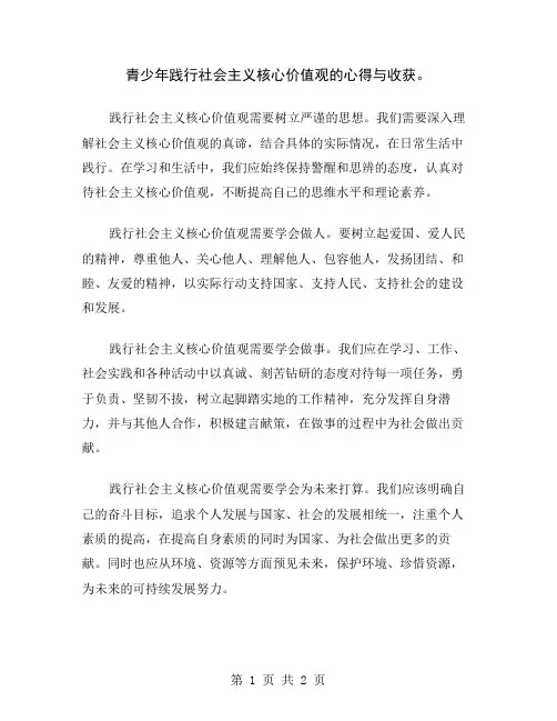 青少年践行社会主义核心价值观的心得与收获