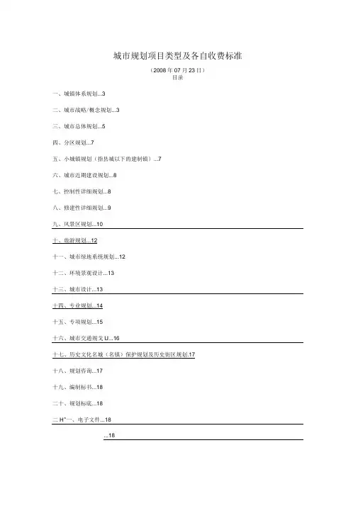 城规划项目类型及各自收费标准汇总