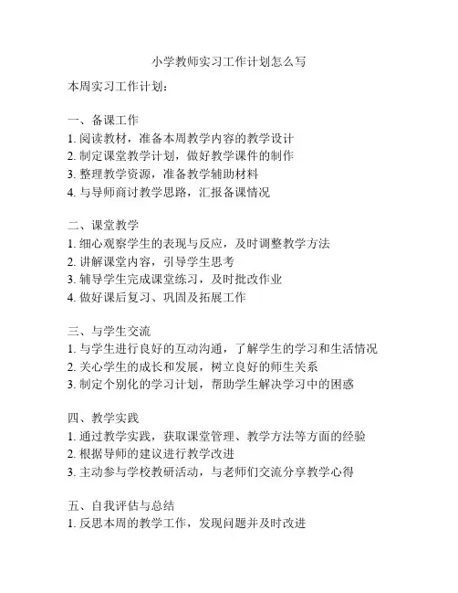 小学教师实习工作计划怎么写
