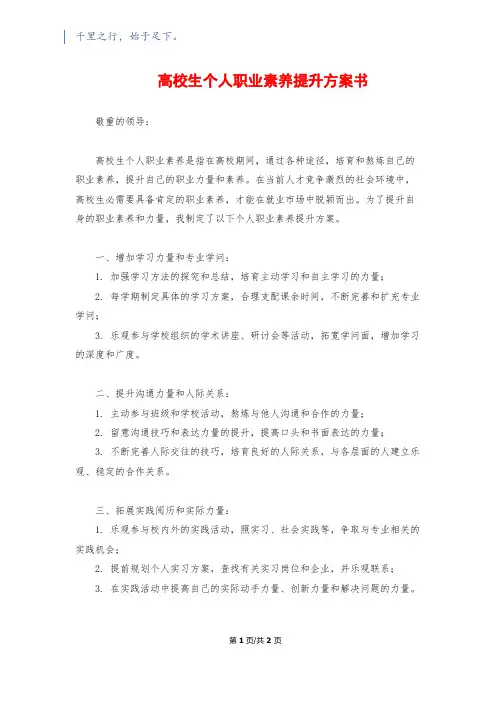 大学生个人职业素养提升计划书