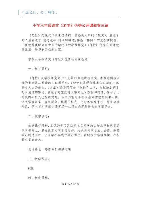 小学六年级语文《匆匆》优秀公开课教案三篇